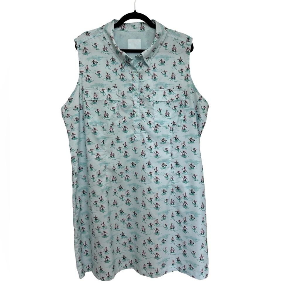 Reel Legends Blue Pelican Print Popover Sleeveless Shirt Dress - Size 2X
